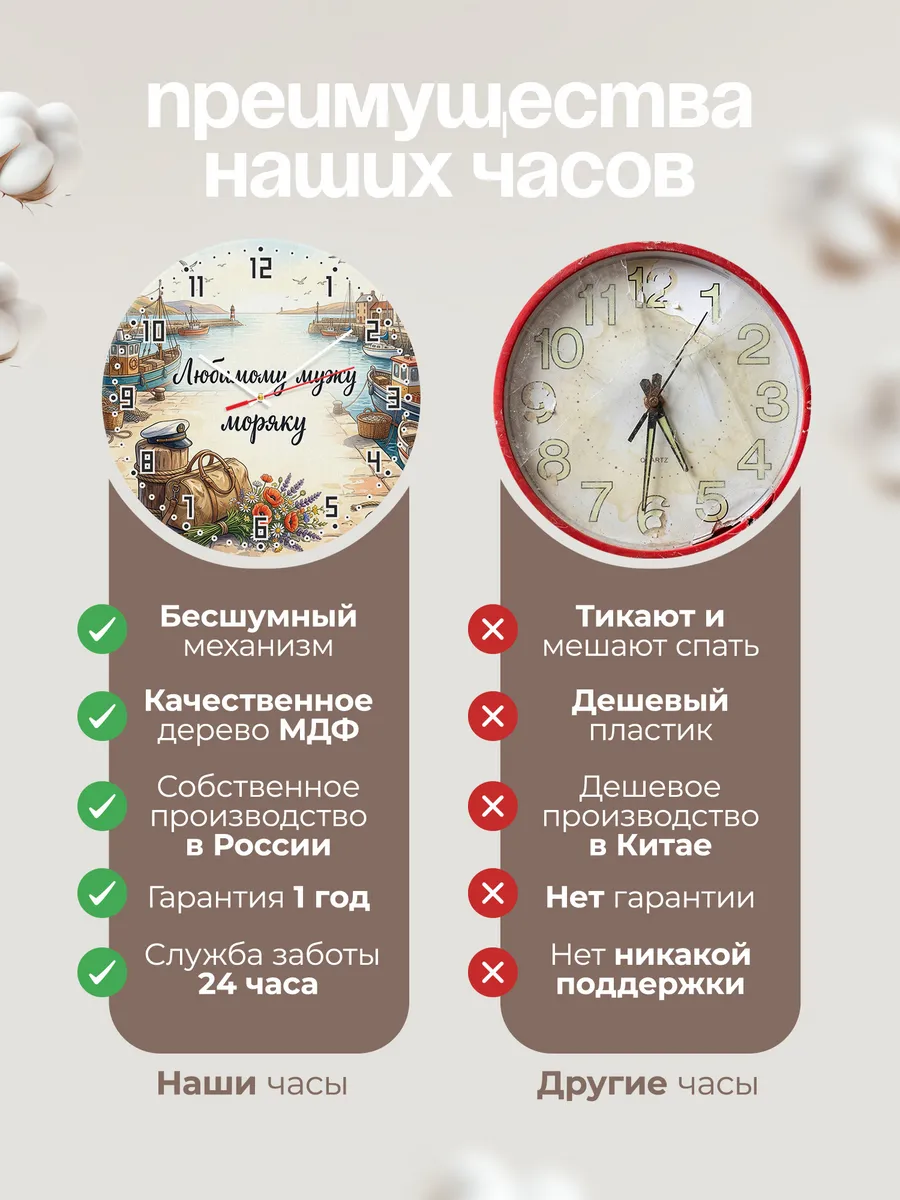 Часы настенные бесшумные Любимому мужу моряку причал 33 см — фото 10