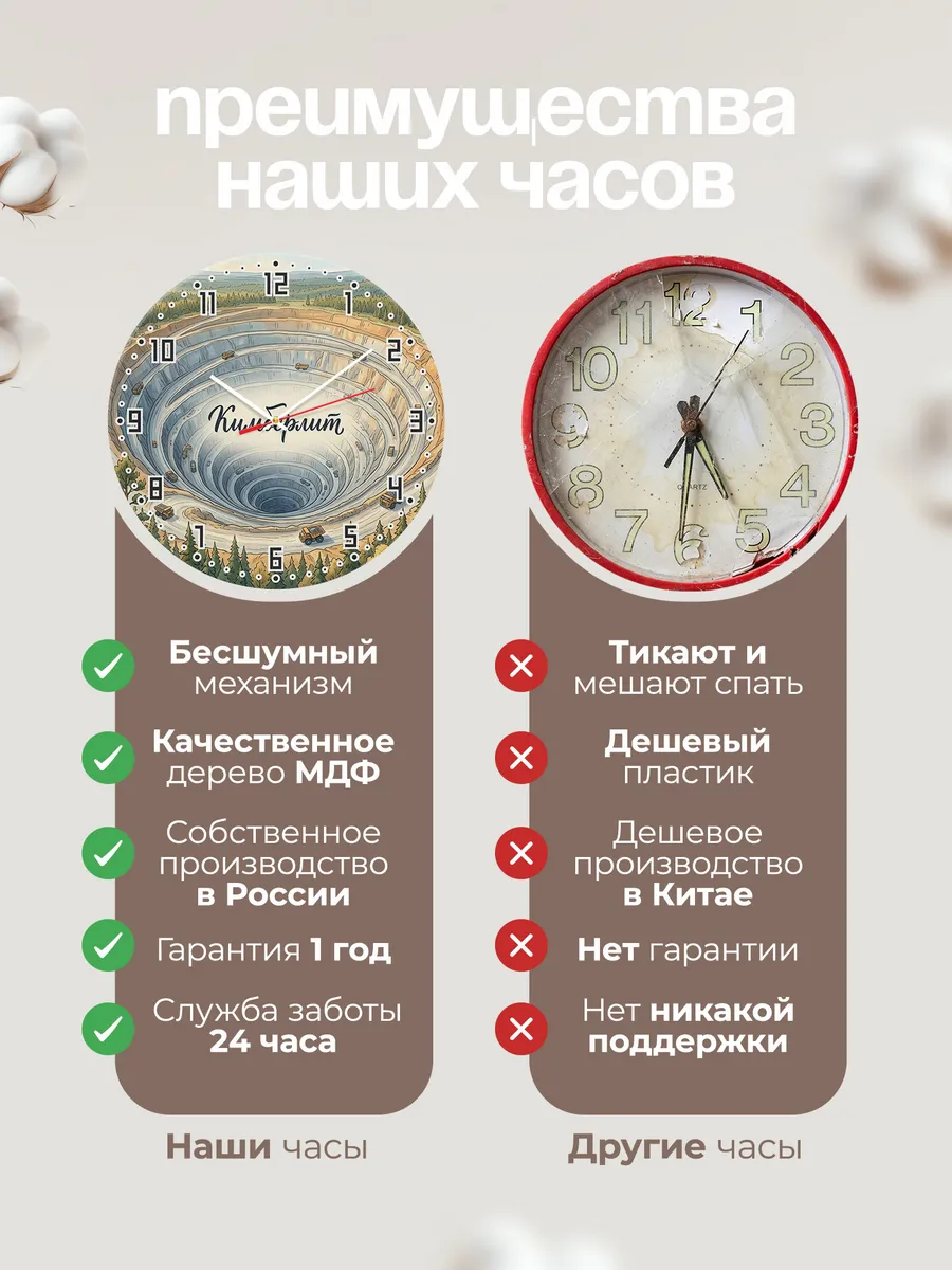Часы настенные бесшумные Алмазная трубка 33 см — фото 10