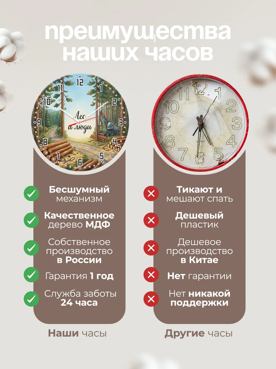 Часы настенные бесшумные Лесозаготовка 33 см — фото 10