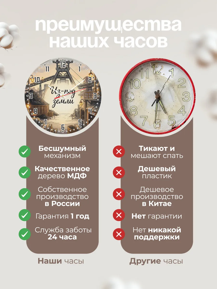 Часы настенные бесшумные Угольная шахта 33 см — фото 10