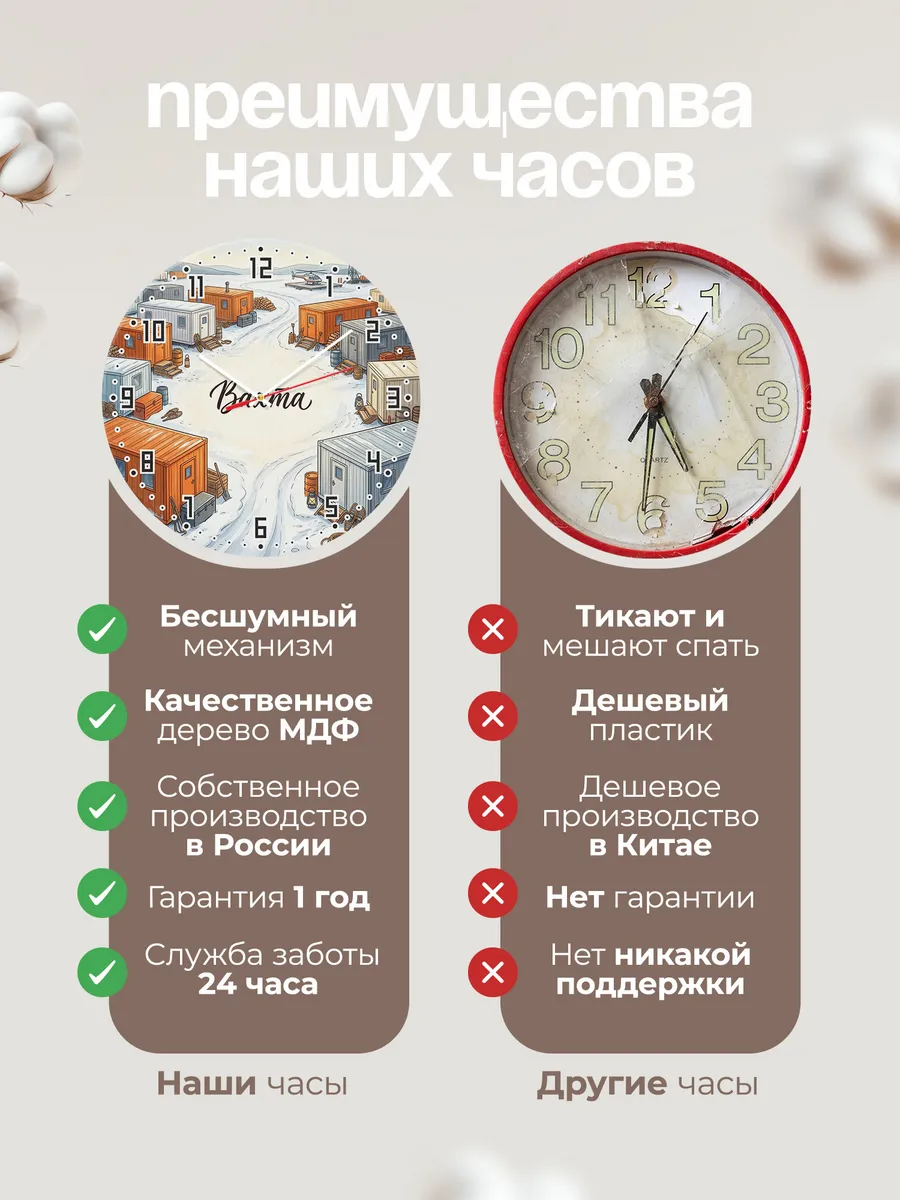 Часы настенные бесшумные Вахтовый посёлок 33 см — фото 10
