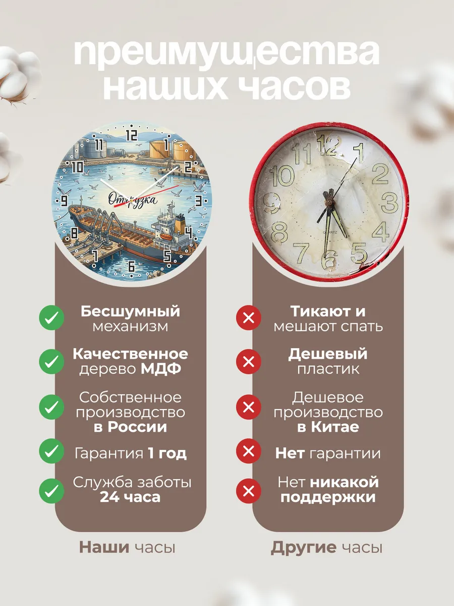 Часы настенные бесшумные Танкер у причала 33 см — фото 10