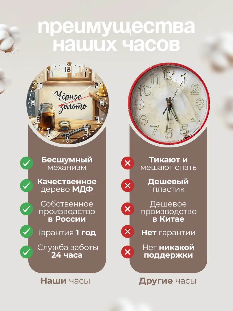 Часы настенные бесшумные Чёрное золото нефть 33 см — фото 10