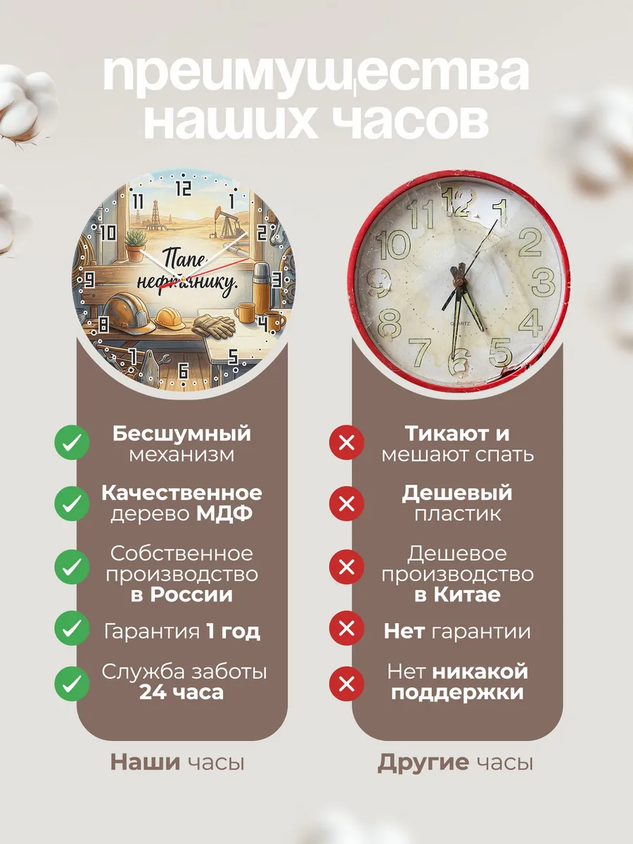 Часы настенные бесшумные Папе нефтянику две каски 33 см — фото 10