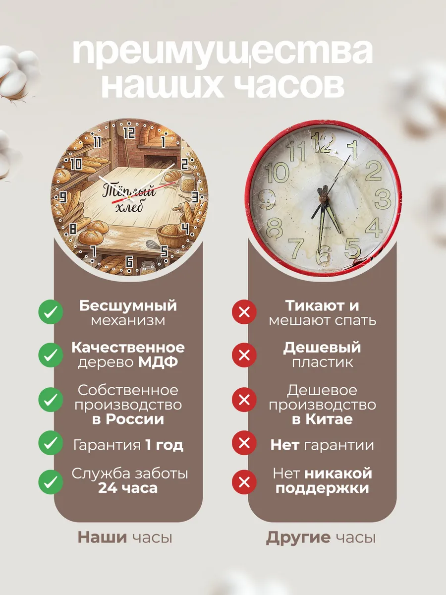 Часы настенные бесшумные Пекарня утром 33 см — фото 10