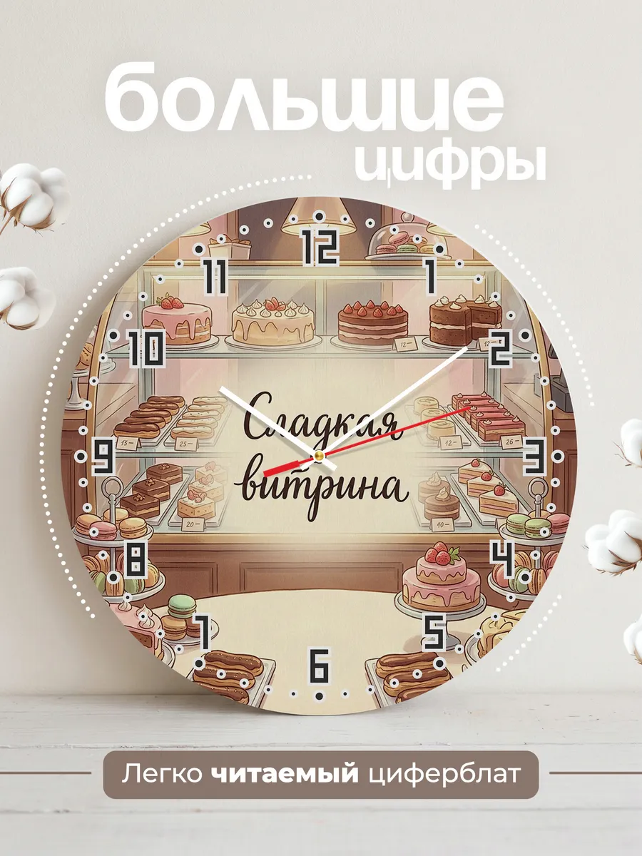 Часы настенные бесшумные Кондитерская витрина 33 см — фото 2