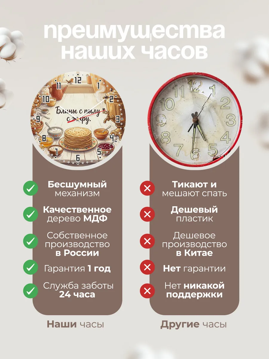 Часы настенные бесшумные Блины на масленицу 33 см — фото 10
