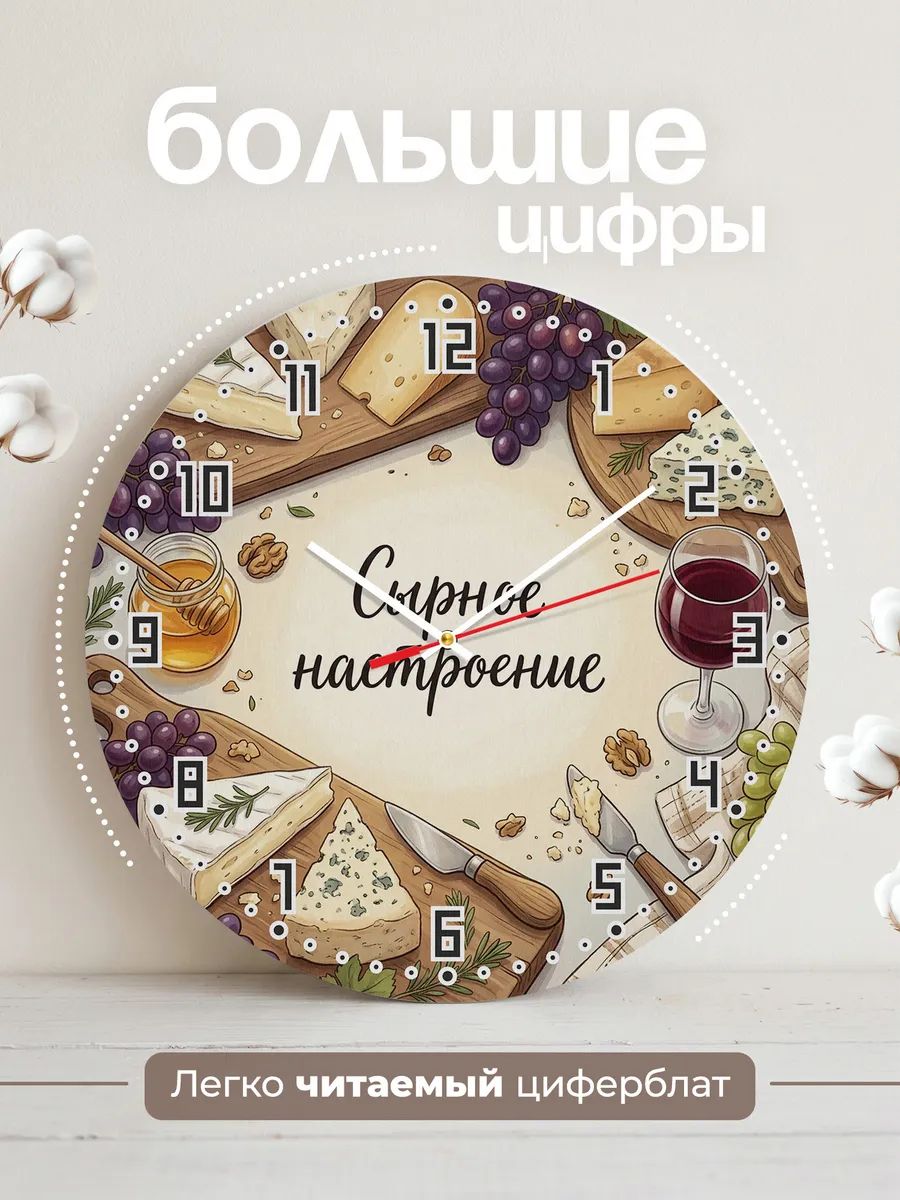 Часы настенные бесшумные Сырная тарелка 33 см — фото 2