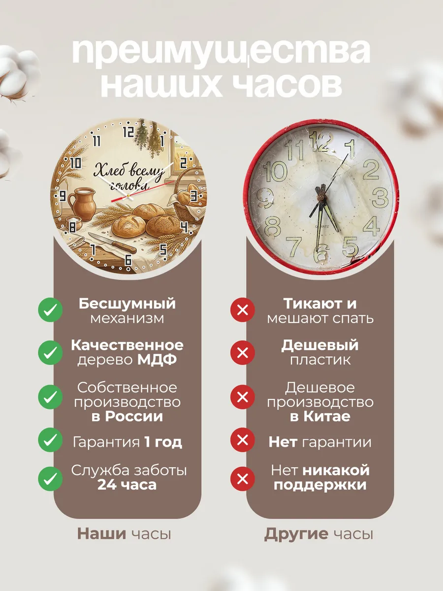 Часы настенные бесшумные Хлеб всему голова каравай 33 см — фото 10