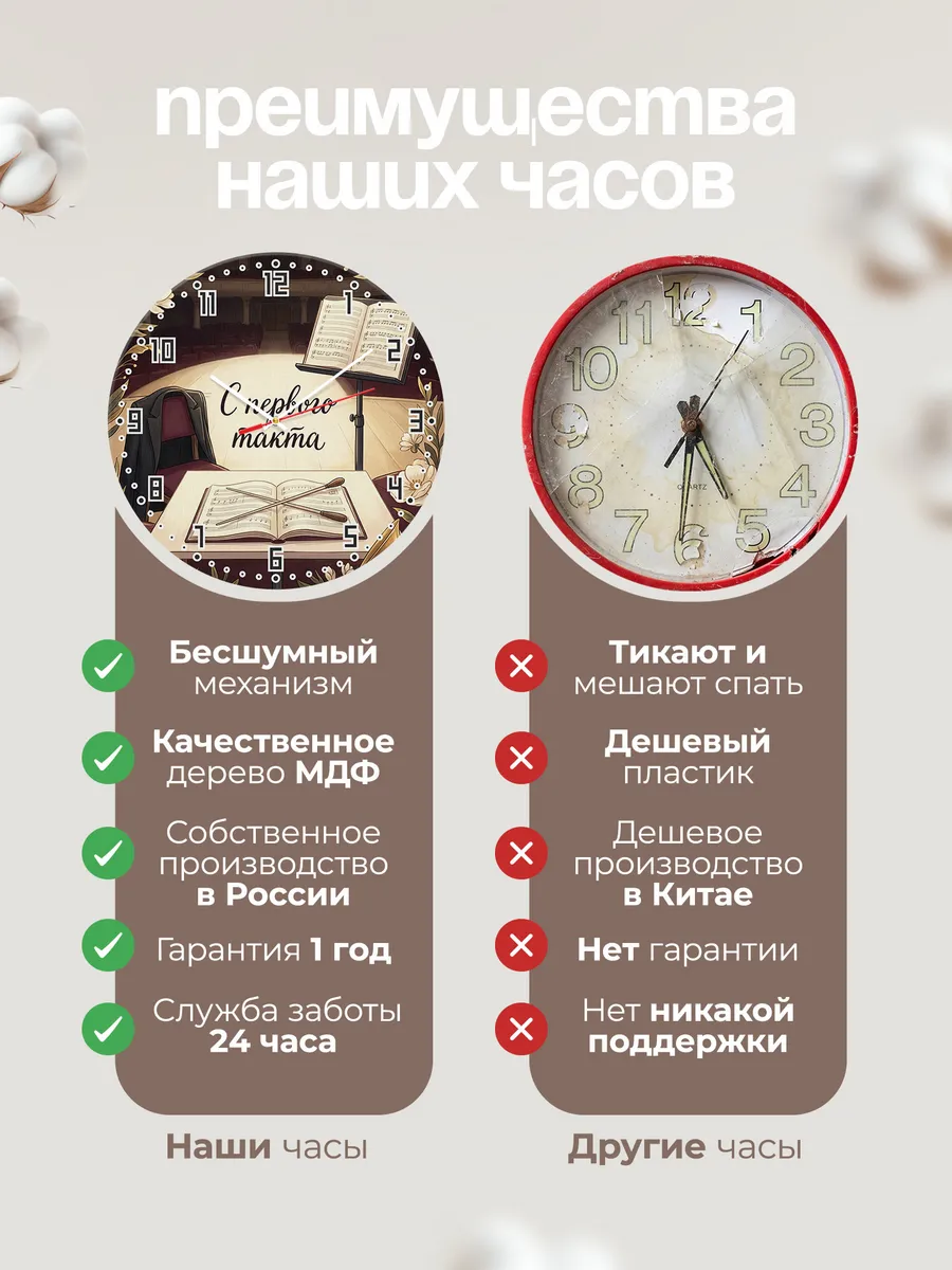 Часы настенные бесшумные Дирижёрская палочка 33 см — фото 10