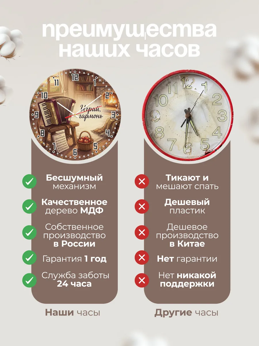 Часы настенные бесшумные Аккордеон музыка 33 см — фото 10