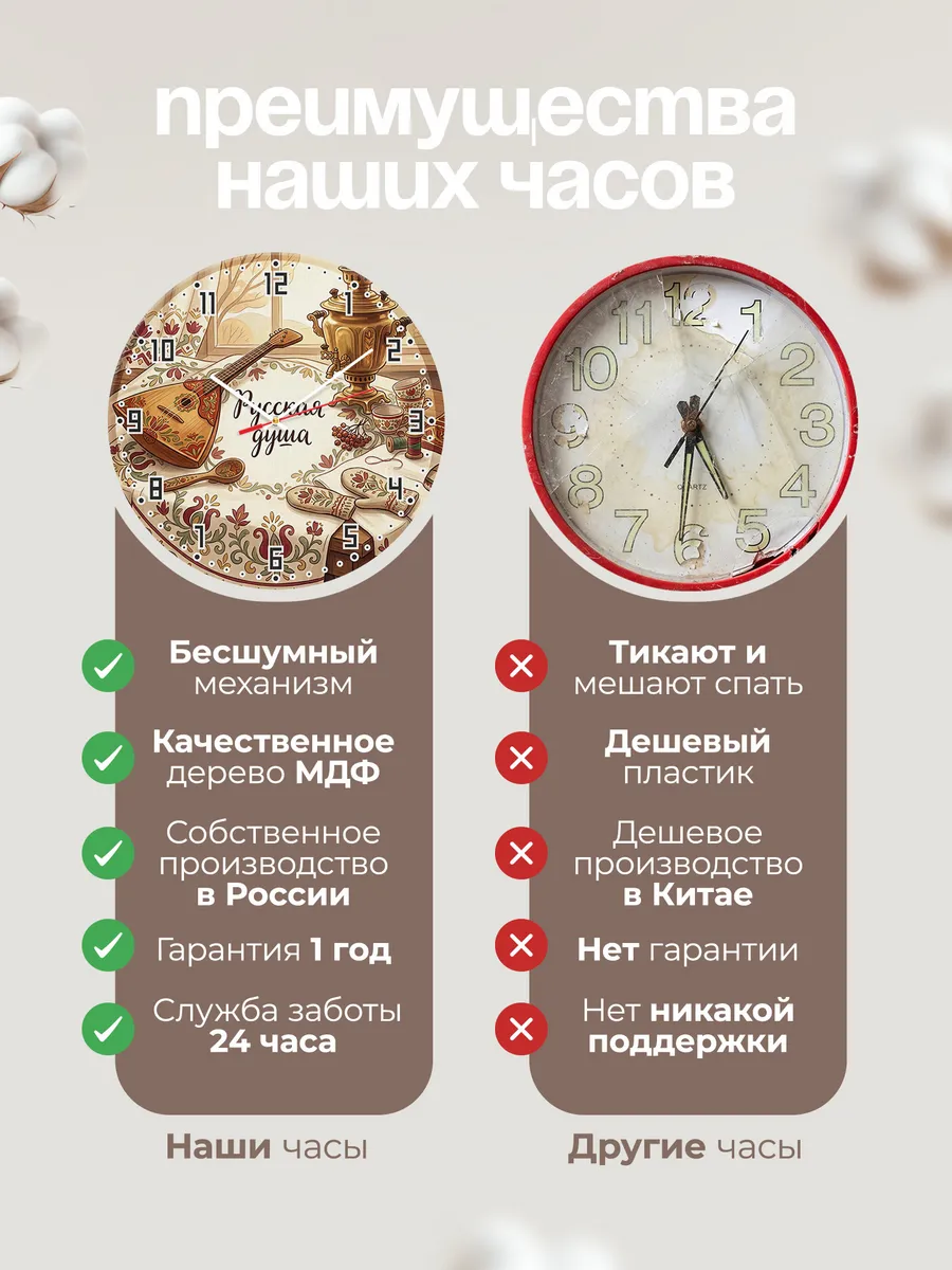 Часы настенные бесшумные Балалайка 33 см — фото 10