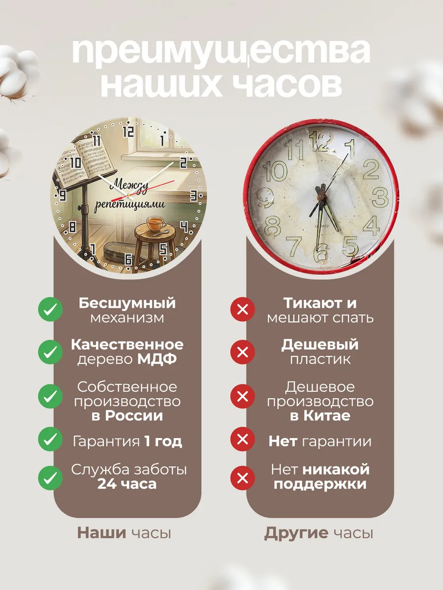 Часы настенные бесшумные Ноты и чай 33 см — фото 10