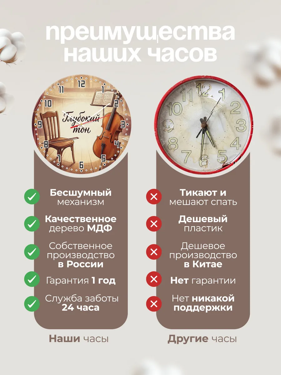 Часы настенные бесшумные Виолончель 33 см — фото 10