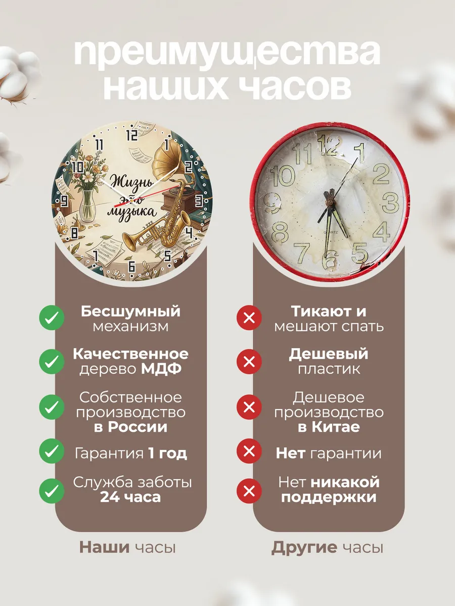 Часы настенные бесшумные Жизнь это музыка труба 33 см — фото 10