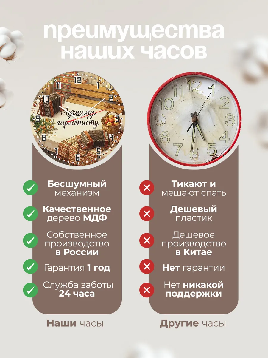 Часы настенные бесшумные Лучшему гармонисту баян 33 см — фото 10