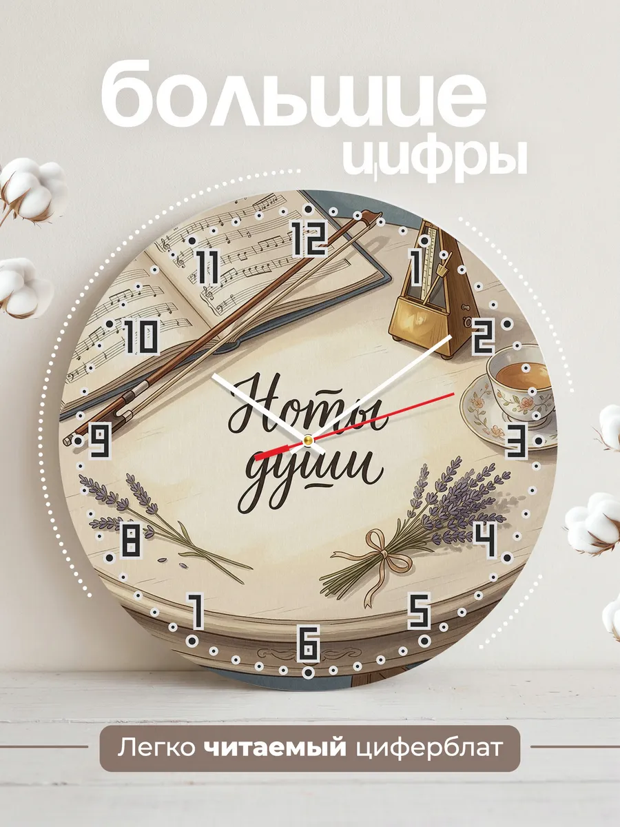 Часы настенные бесшумные Ноты души партитура 33 см — фото 2