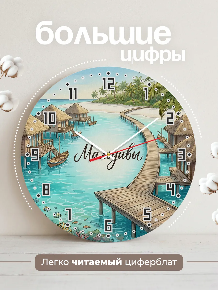 Часы настенные бесшумные Мальдивы 33 см — фото 2