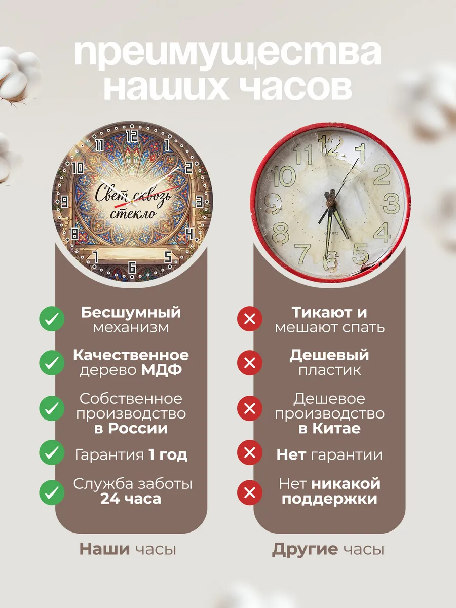 Часы настенные бесшумные Витраж собора 33 см — фото 10