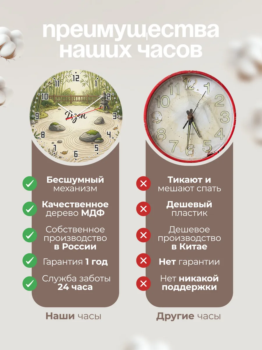 Часы настенные бесшумные Бамбук и дзен 33 см — фото 10
