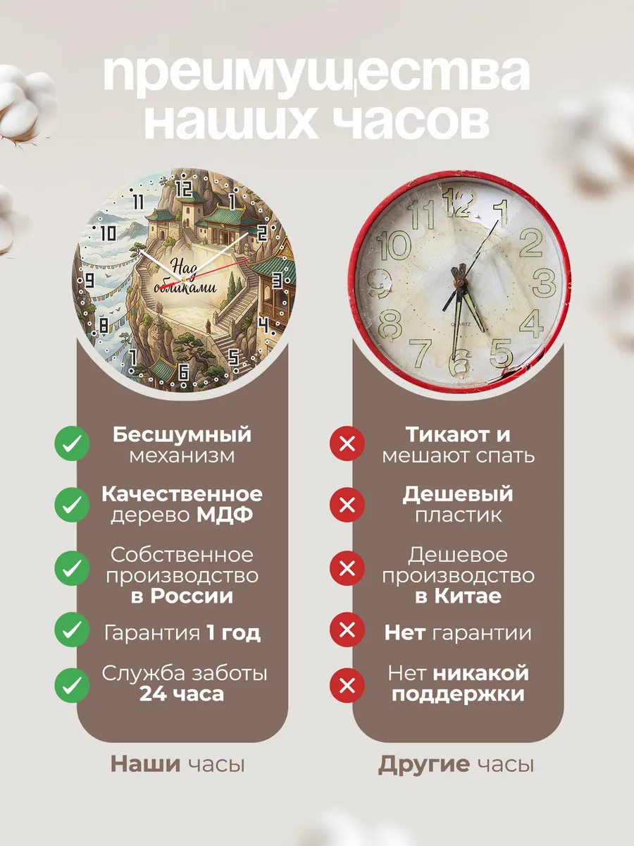 Часы настенные бесшумные Горный монастырь 33 см — фото 10