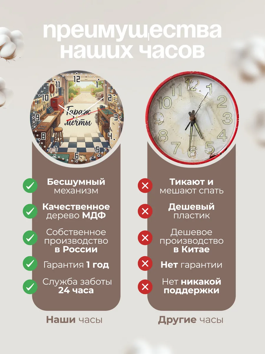 Часы настенные бесшумные Гараж мечты шахматный пол 33 см — фото 10