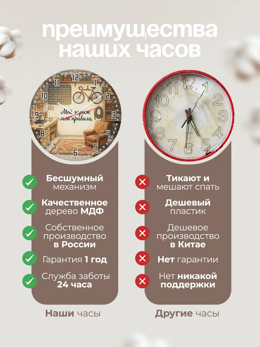 Часы настенные бесшумные Мой гараж мои правила 33 см — фото 10