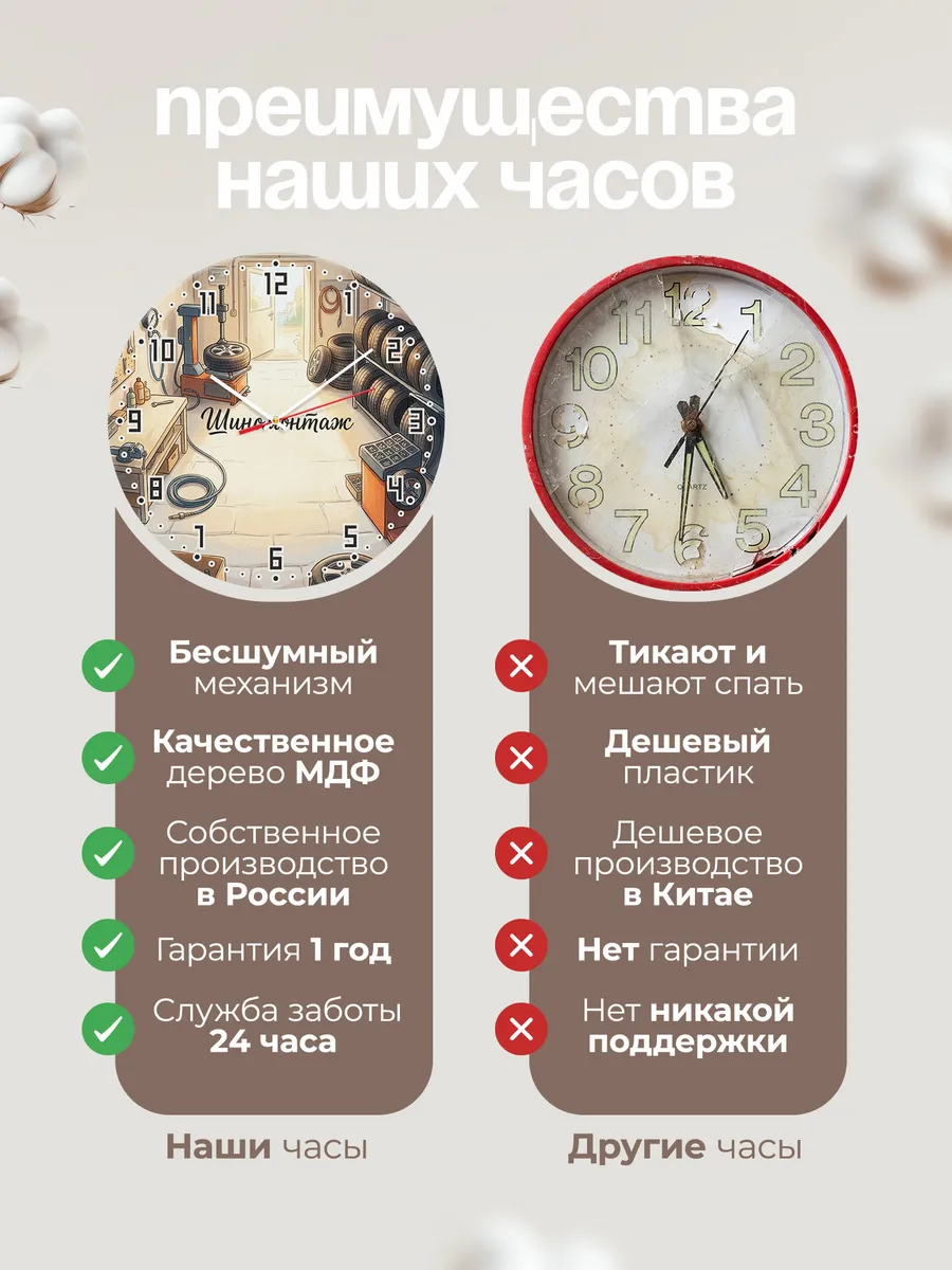 Часы настенные бесшумные Шиномонтаж станок колесо 33 см — фото 10