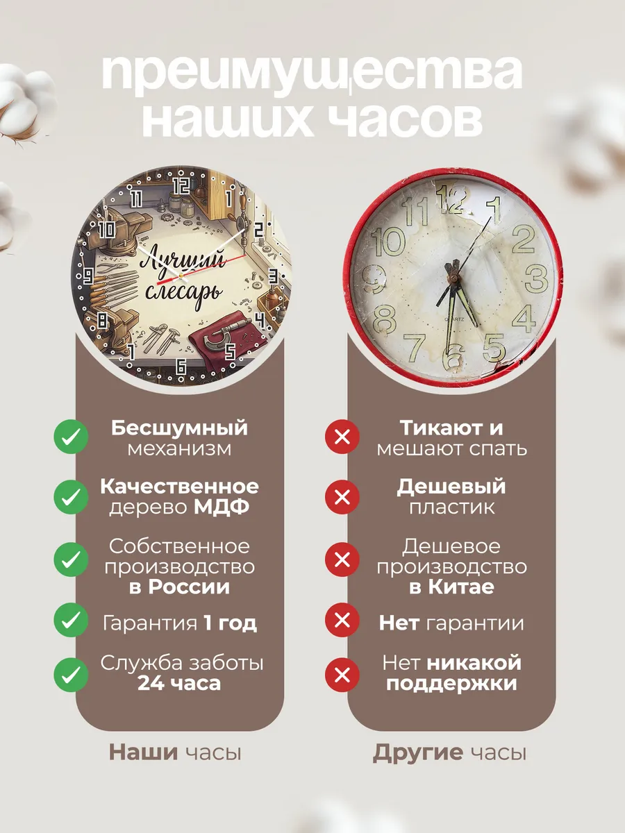 Часы настенные бесшумные Лучший слесарь тиски 33 см — фото 10