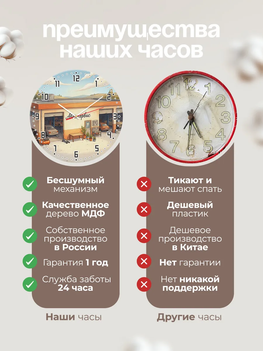 Часы настенные бесшумные Автосервис три бокса 33 см — фото 10