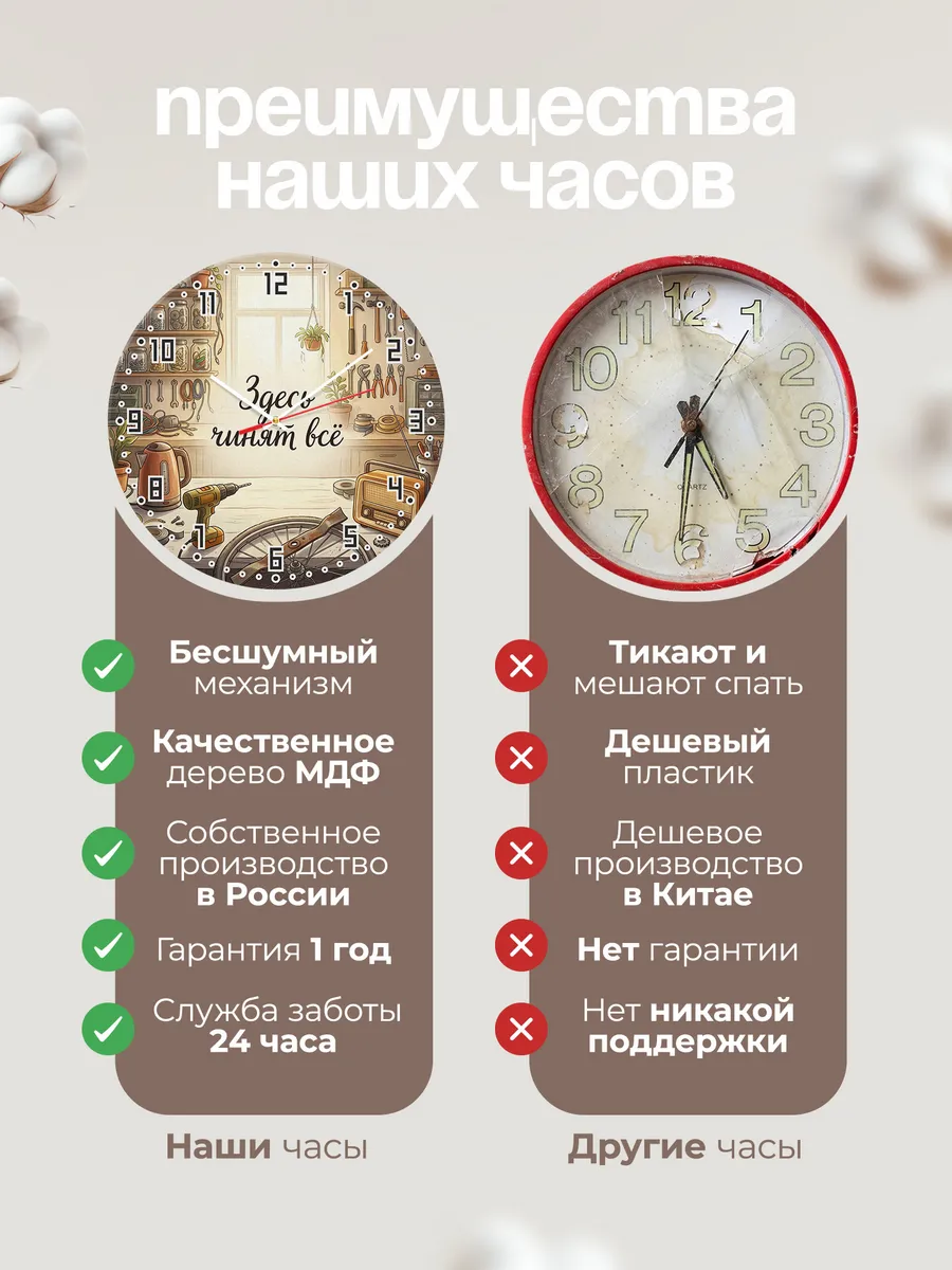 Часы настенные бесшумные Здесь чинят всё мастерская 33 см — фото 10