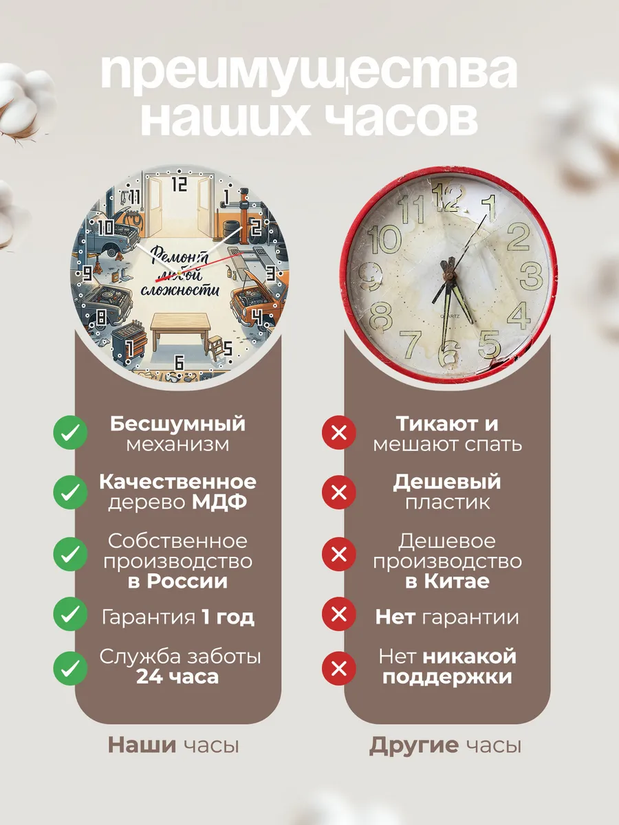 Часы настенные бесшумные Ремонт любой сложности 33 см — фото 10