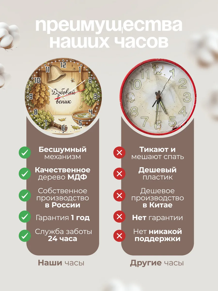 Часы настенные бесшумные Дубовый веник баня 33 см — фото 10