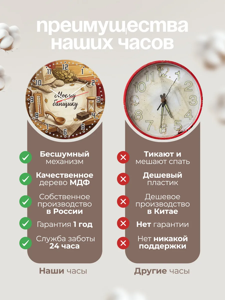 Часы настенные бесшумные Моему банщику шапка веник 33 см — фото 10