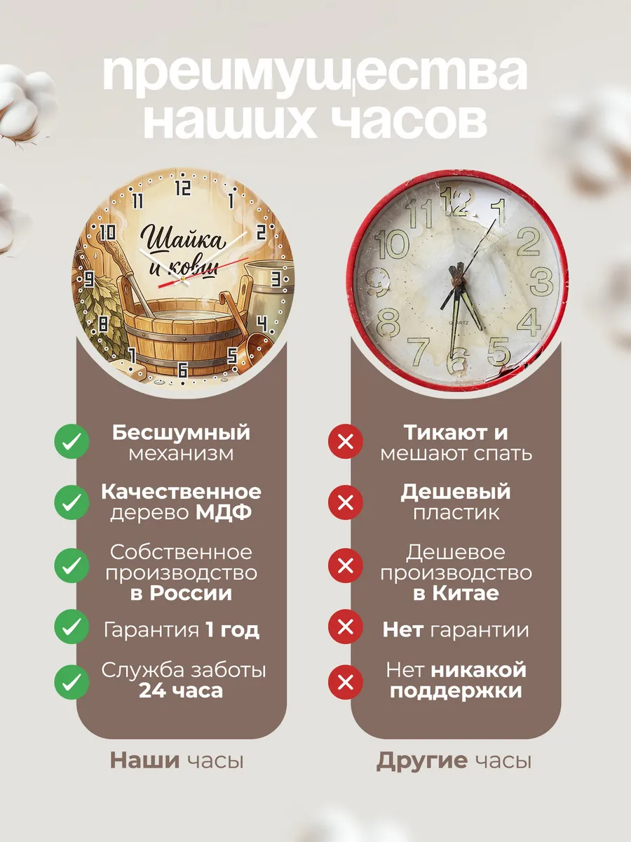 Часы настенные бесшумные Шайка и ковш баня 33 см — фото 10