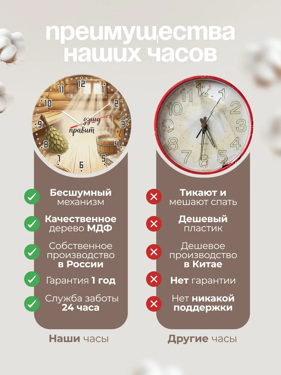 Часы настенные бесшумные Баня душу правит тишина 33 см — фото 10