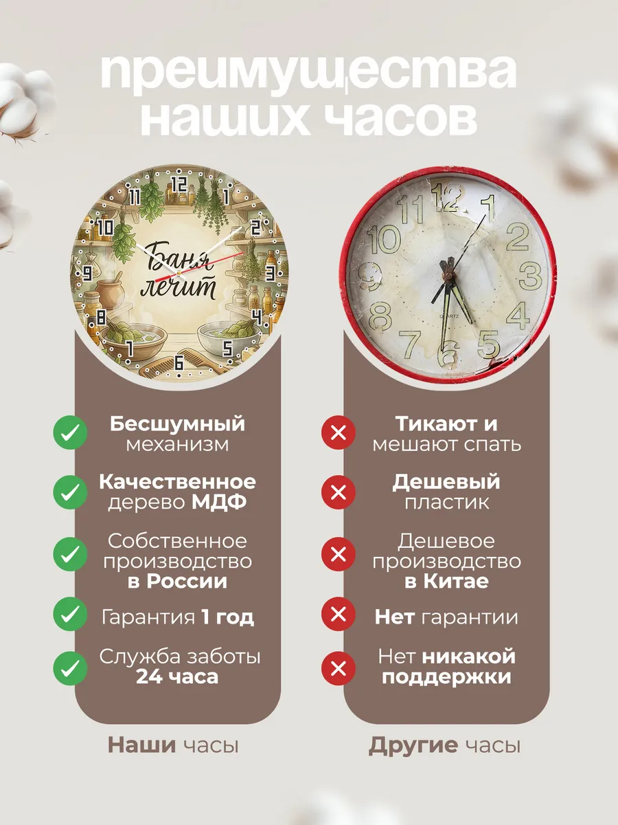 Часы настенные бесшумные Баня лечит травы масла 33 см — фото 10
