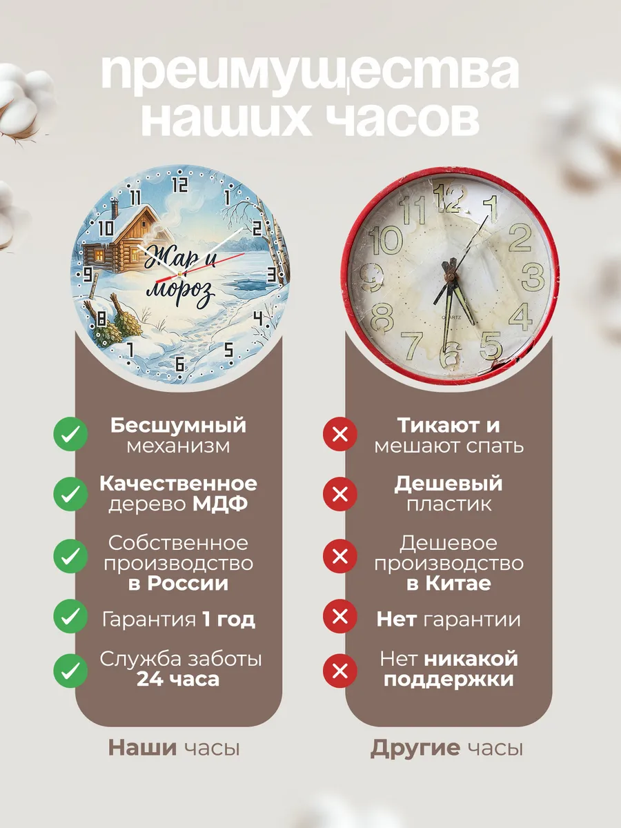 Часы настенные бесшумные Жар и мороз зимняя баня 33 см — фото 10
