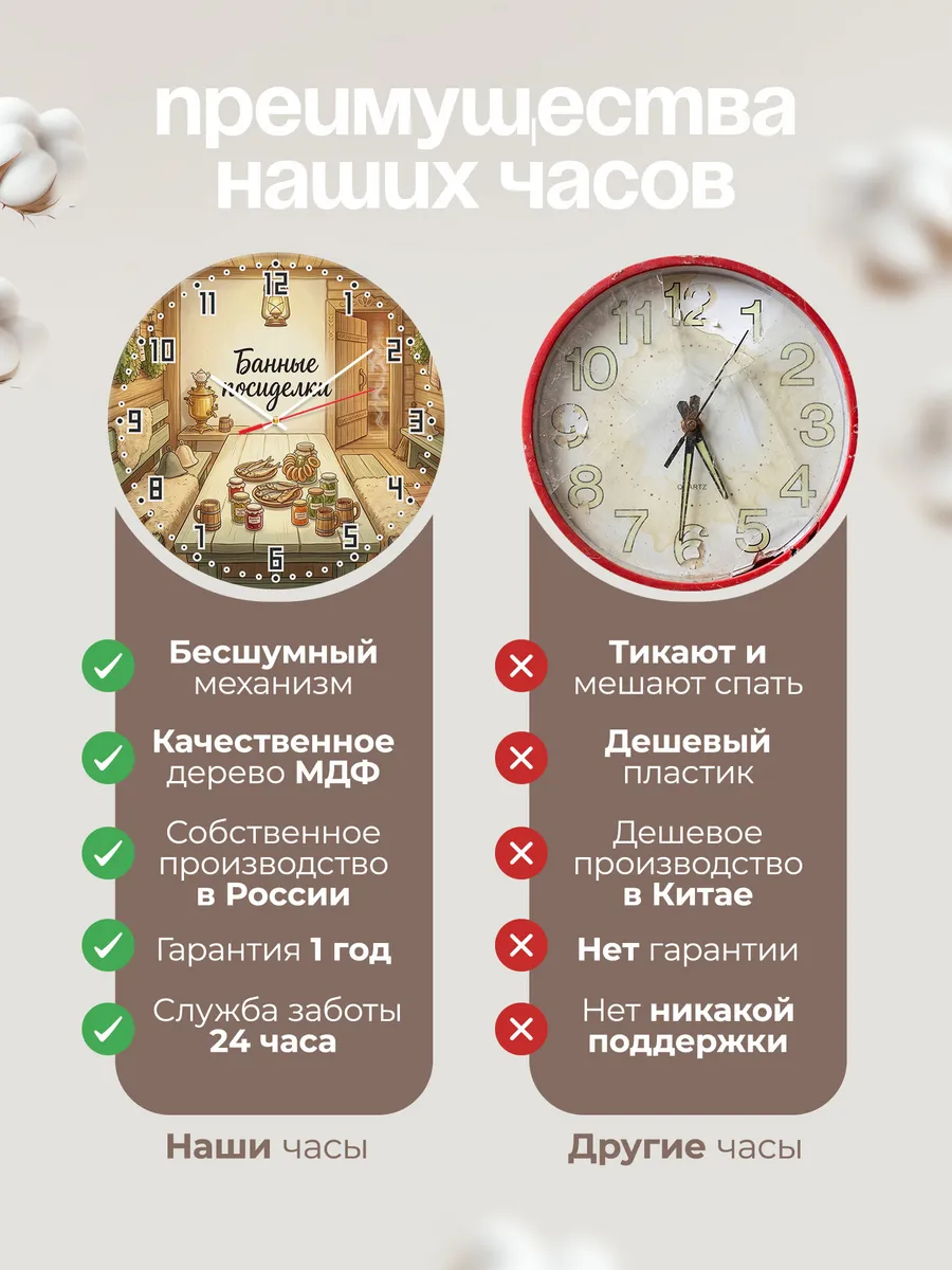 Часы настенные бесшумные Банные посиделки стол 33 см — фото 10
