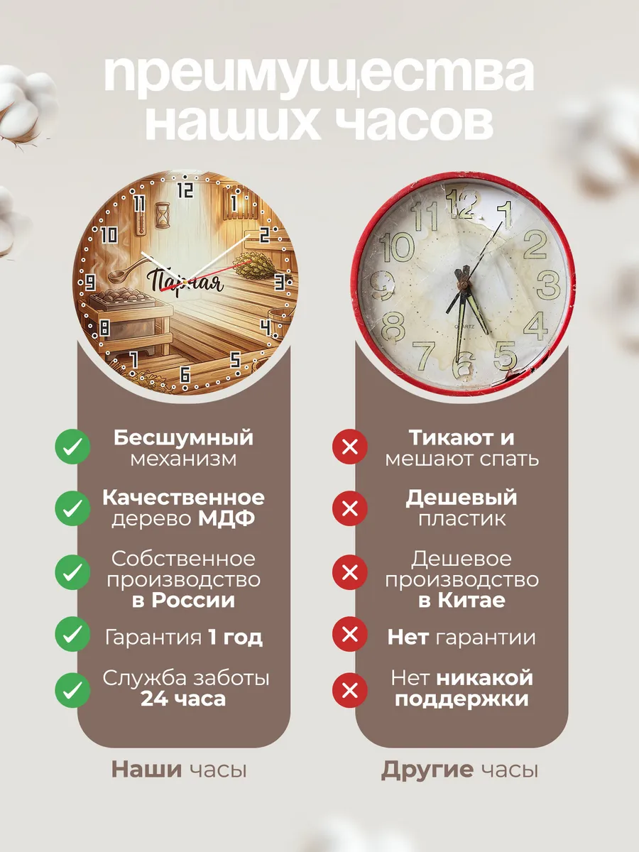 Часы настенные бесшумные Парная полок камни 33 см — фото 10