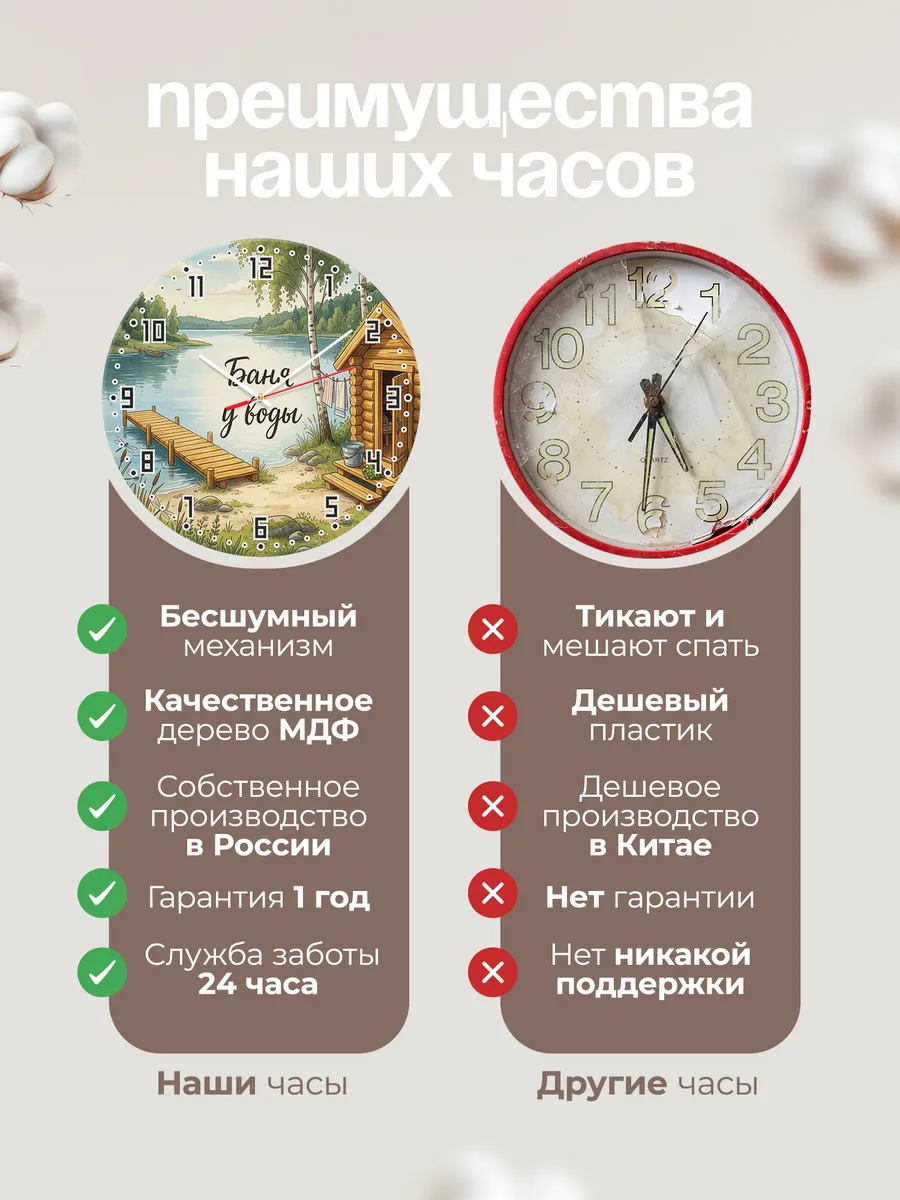 Часы настенные бесшумные Баня у воды озеро 33 см — фото 10