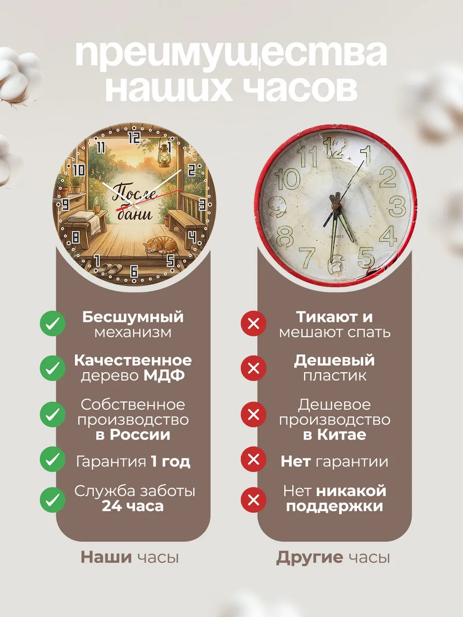 Часы настенные бесшумные После бани крыльцо чай 33 см — фото 10