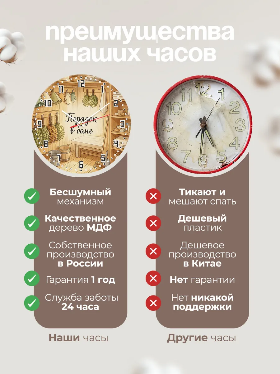 Часы настенные бесшумные Порядок в бане полки 33 см — фото 10
