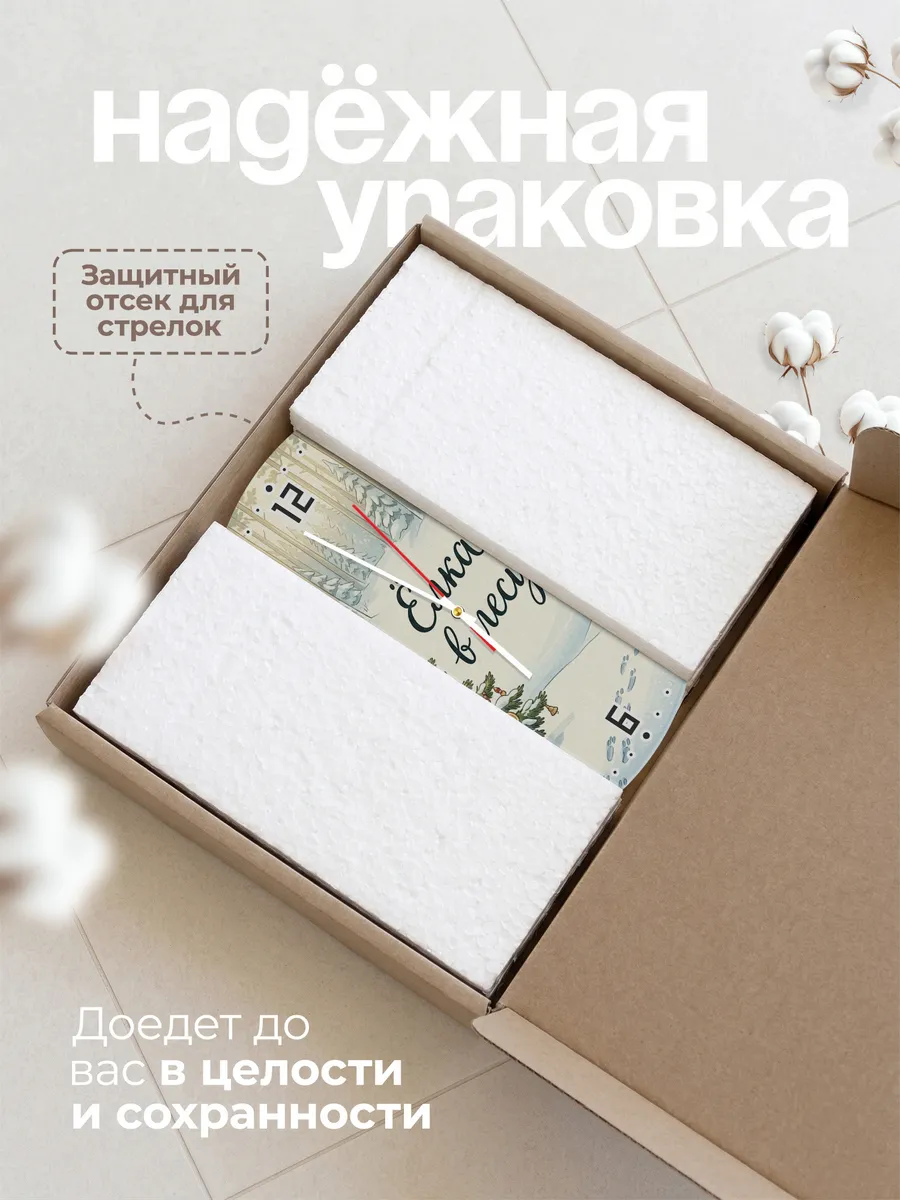 Часы настенные бесшумные Ёлка в лесу игрушки 33 см — фото 9