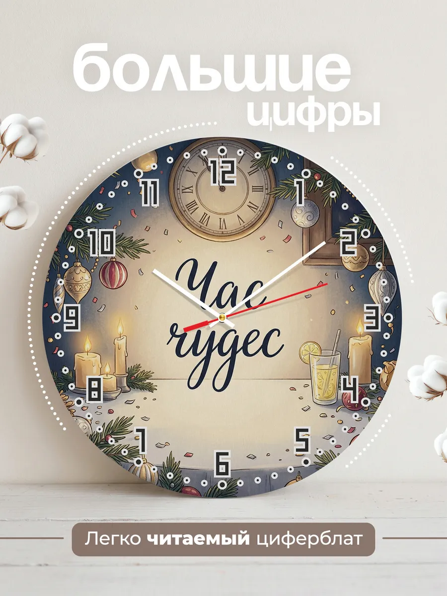 Часы настенные бесшумные Час чудес полночь 33 см — фото 2