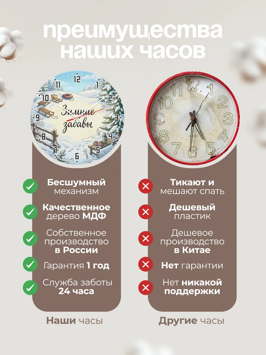 Часы настенные бесшумные Зимние забавы горка 33 см — фото 10