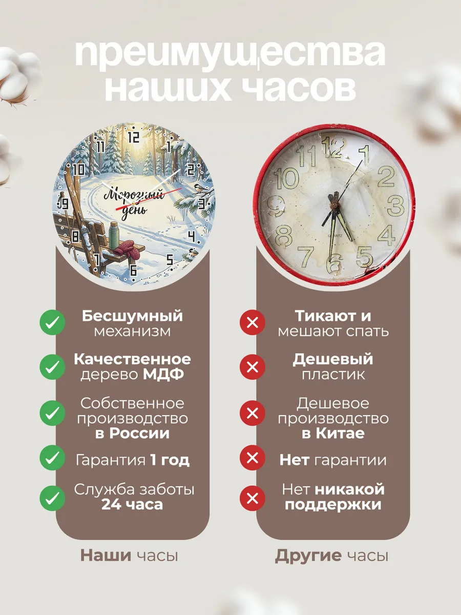 Часы настенные бесшумные Морозный день лыжи 33 см — фото 10
