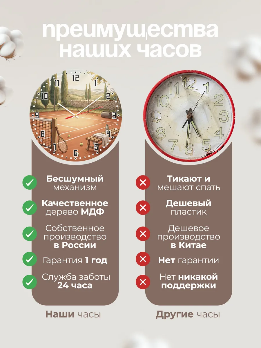 Часы настенные бесшумные Теннис корт подарок игроку 33 см — фото 10