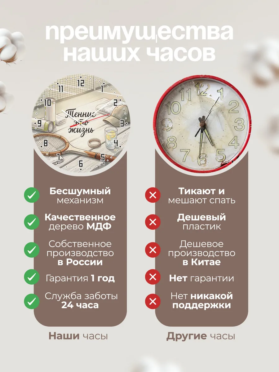 Часы настенные бесшумные Теннис это жизнь спортсмену 33 см — фото 10