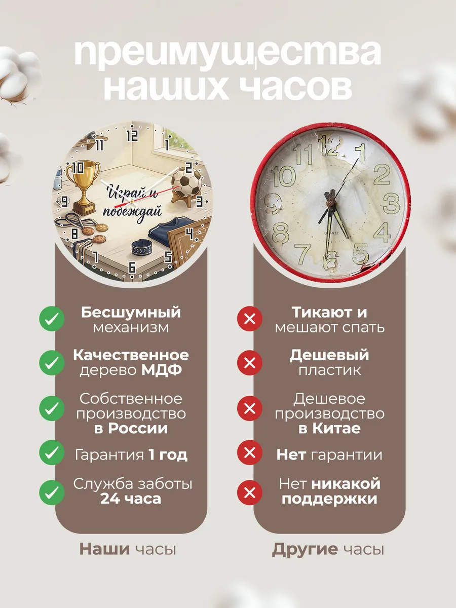 Часы настенные бесшумные Играй и побеждай Футбол сыну 33 см — фото 10